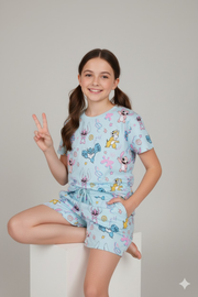 Play Pals Aqua Printed Short Co-Ord Set (Girls)