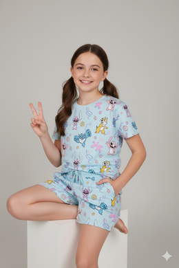 Play Pals Aqua Printed Short Co-Ord Set (Girls)