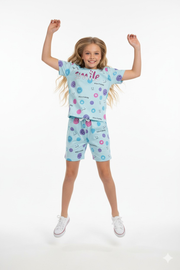 Smile Aqua Blue Short Co-Ord Set (Girls)