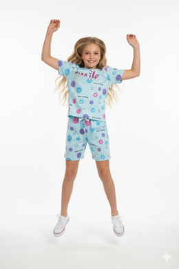 Smile Aqua Blue Short Co-Ord Set (Girls)